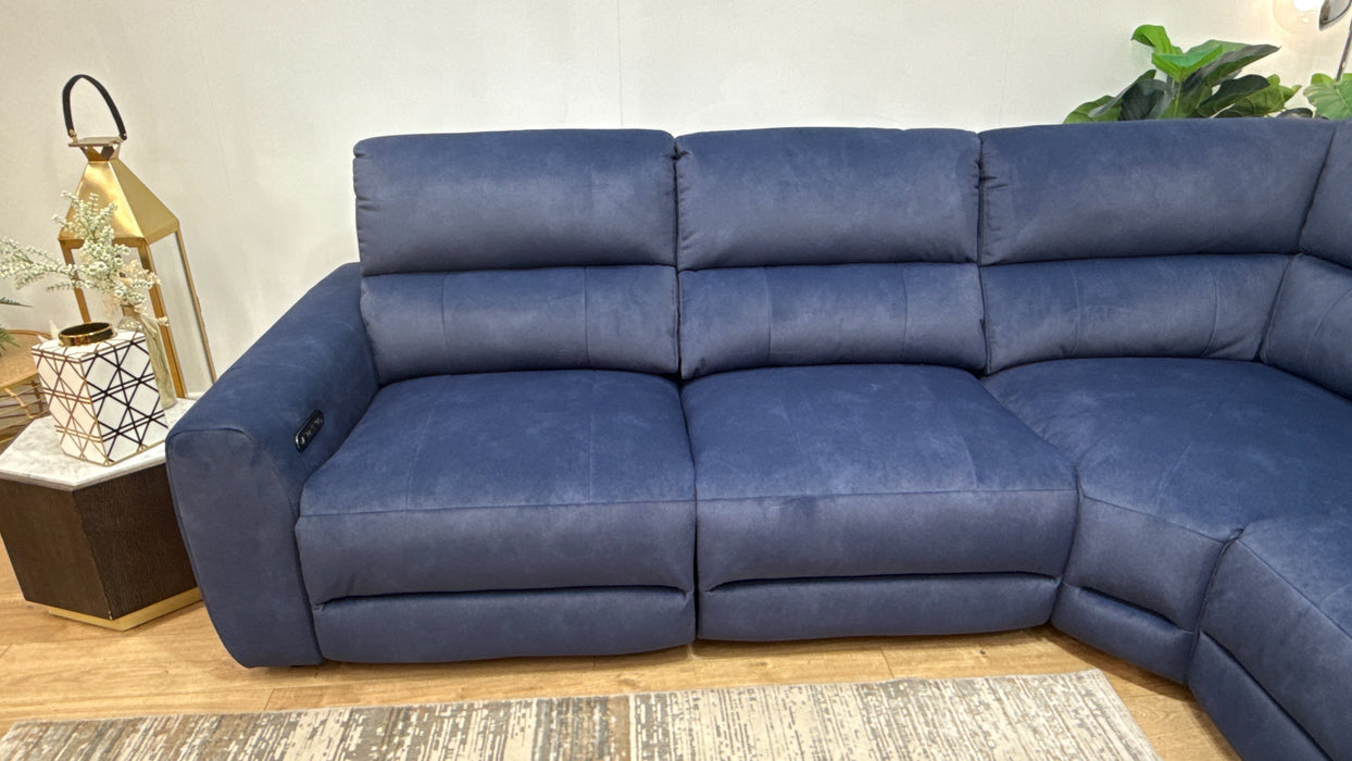 Sofology Portofino Fabric 3 Corner 3 Power Recliner/Headrest in Lifestyle Flecked Navy
