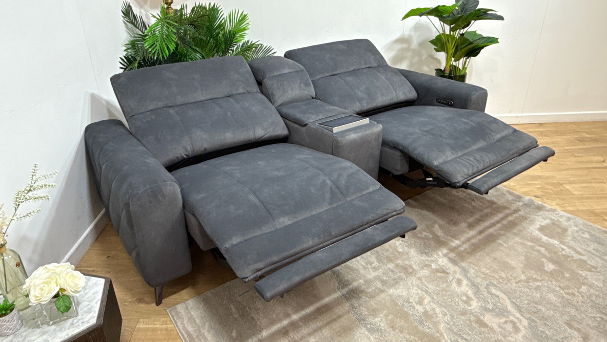 Sofology Allure Fabric 2.5 Seater Screen Console Power Recliner/Headrest Heated Seats Lumbar Support Speakers in Lifestyle Flecked Charcoal