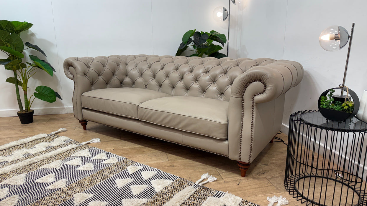 Sofology Darcy Leather 3 Seater with Studs in Trusty Embossed Stone