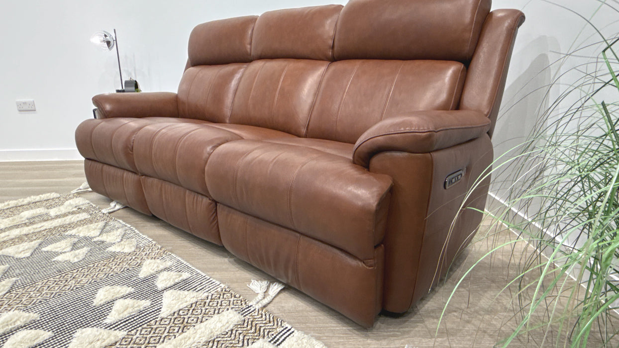 Sofology Gracie Leather 3 Seater Power Recliner/Headrest Heated Seats in Trusty Sheen Butterscotch