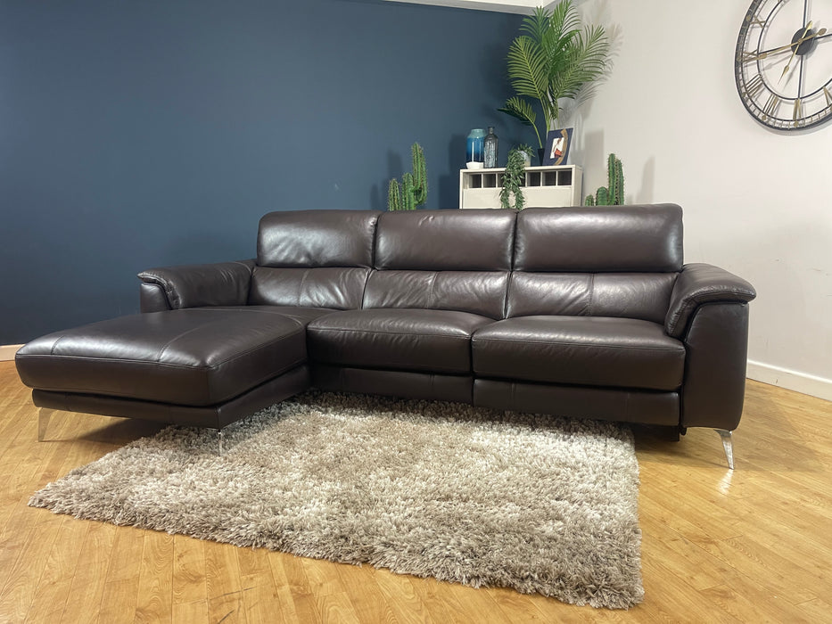 Illinois Chaise 3 Seater Sofa Power Recliner Power Headrest Trusty Soft Sheen Rich Brown Leather