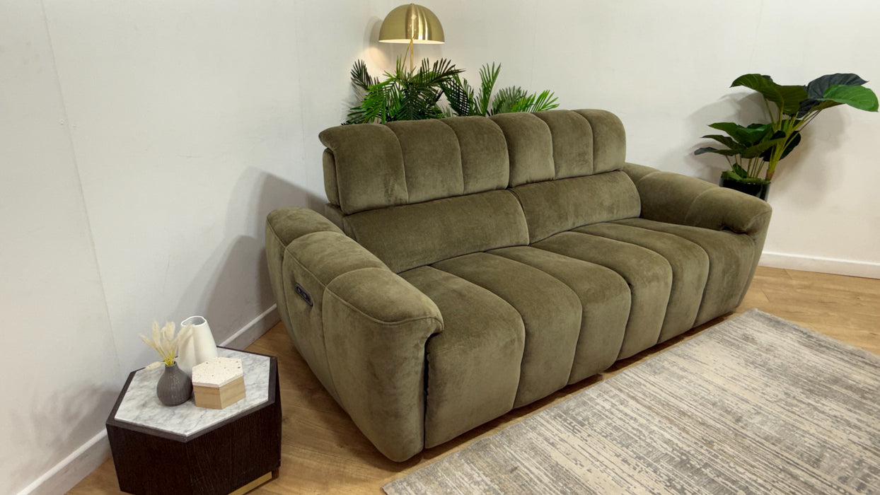 Sofology Nobu Fabric 2.5 Seater Power Recliner in Relaxed Chenille Olive Green