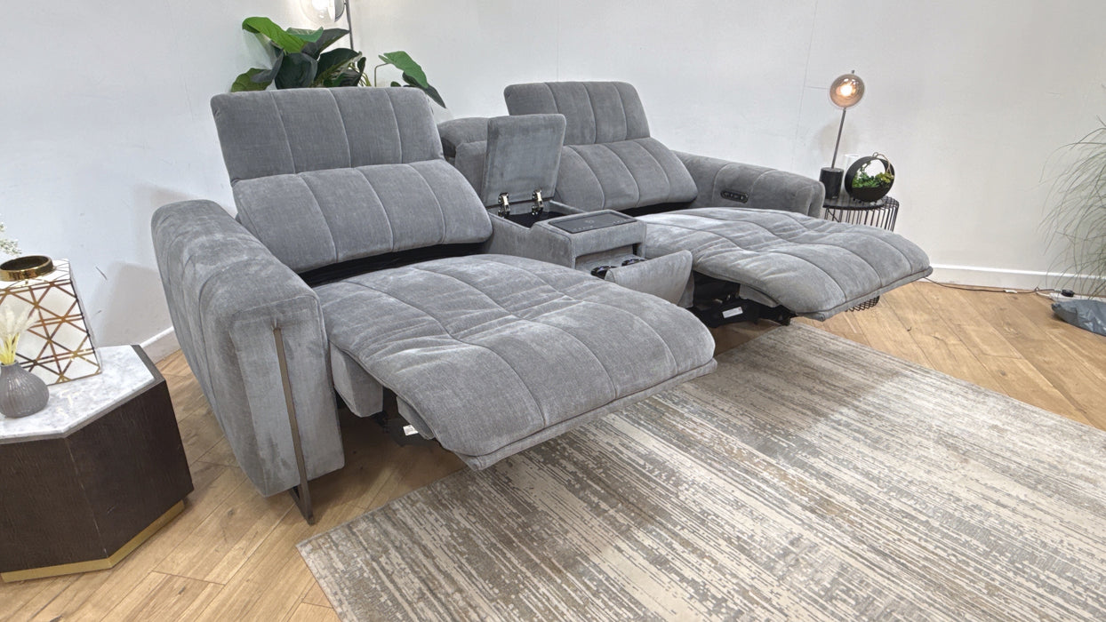 Sofology Paramount Fabric 2.5 Seater Console Power Recliner/Headrest Speakers in Relaxed Chenille Charcoal