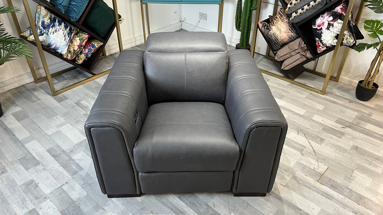 Mason 1 Seater -  Power Recliner Chair - Relaxed Matt Leather Charcoal