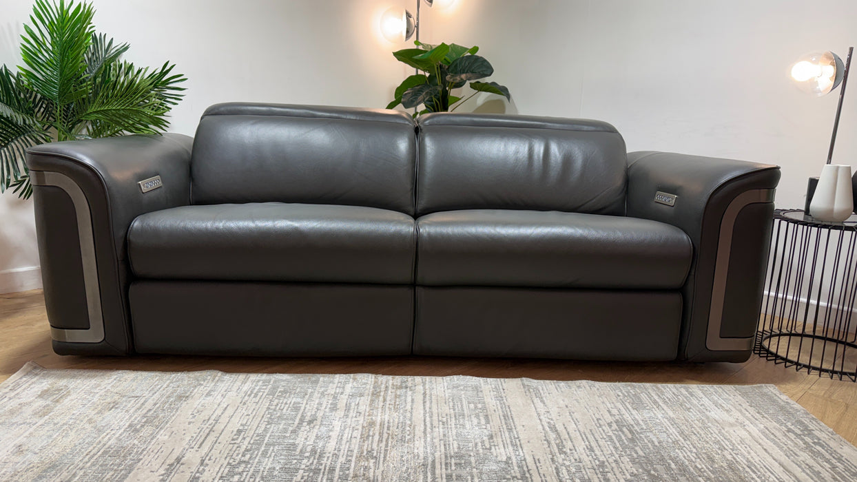 Sofology Plaza Leather 2.5 Seater Power Recliner/Headrest in Trusty Embossed Charcoal