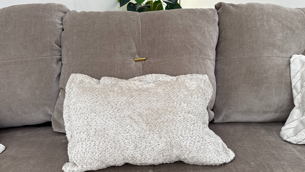 Sofology The Oscar Fabric 4 Seater Gold Trim in Fine Textured Chenille Stone