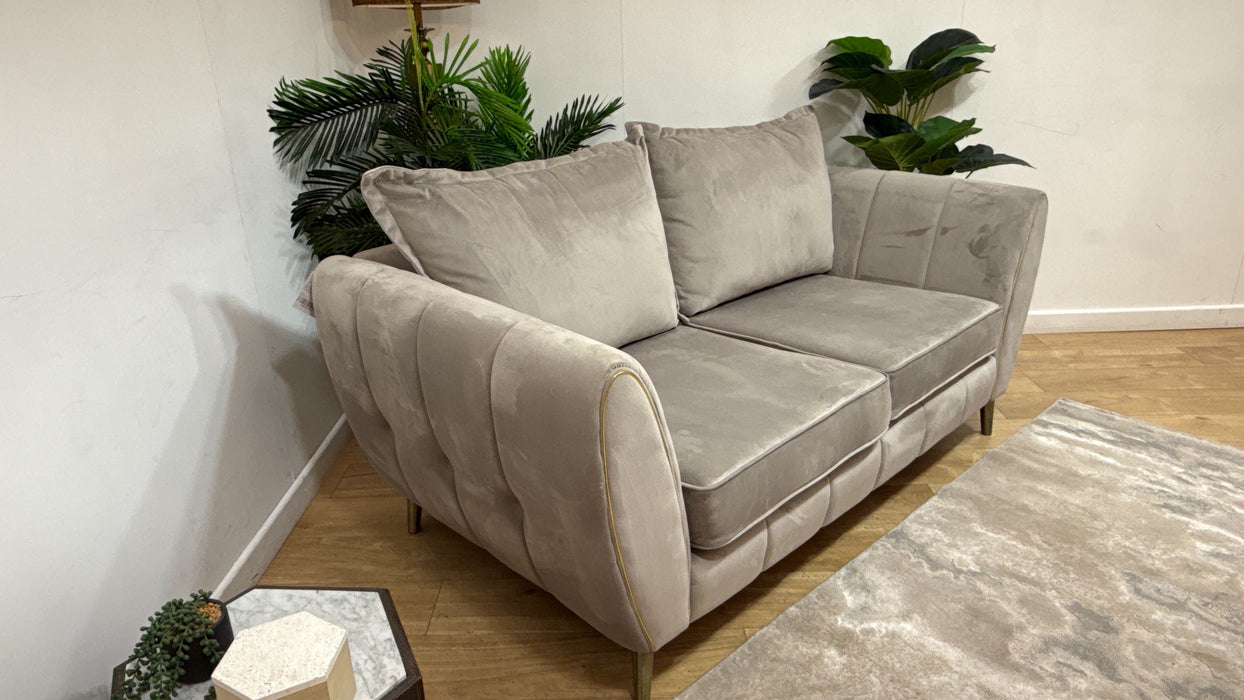 Sofology Gabrielle Fabric 2 Seater Gold Trim in Plush Pebble/Alexa Truffle Mix