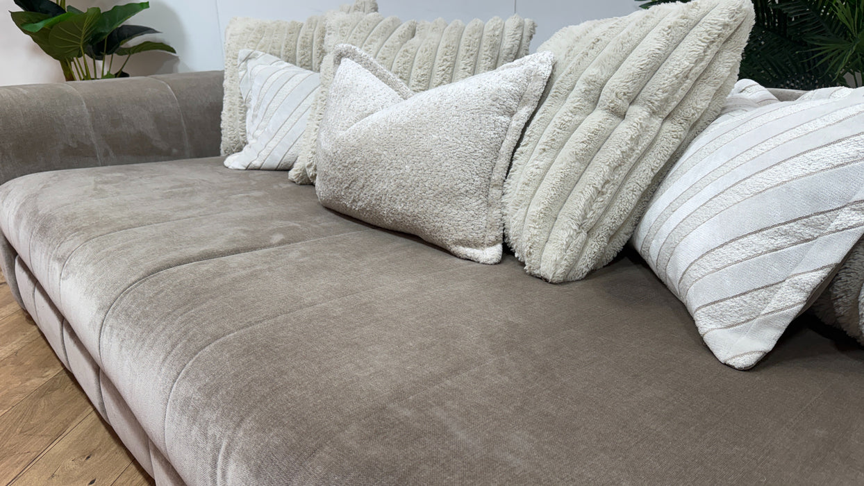 Sofology Oscar Fabric 4 Seater Split Gold Trim in Fine Textured Chenille Stone Mix