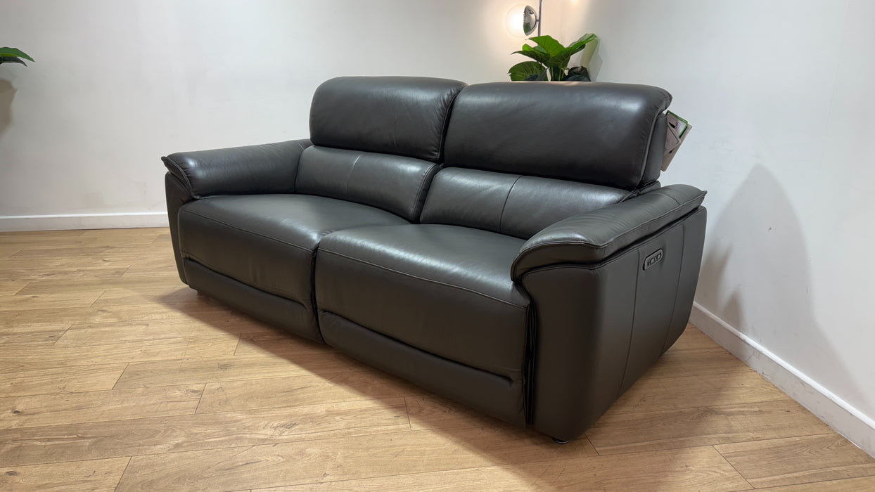 Sofology Hugo Leather 2.5 Seater Power Recliner/Headrest in Trusty Embossed Charcoal