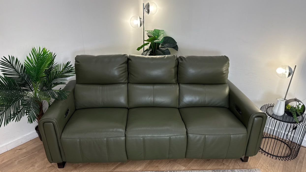 Sofology The Ravello Leather 3 Seater Power Recliner in Trusty Embossed Dark Olive