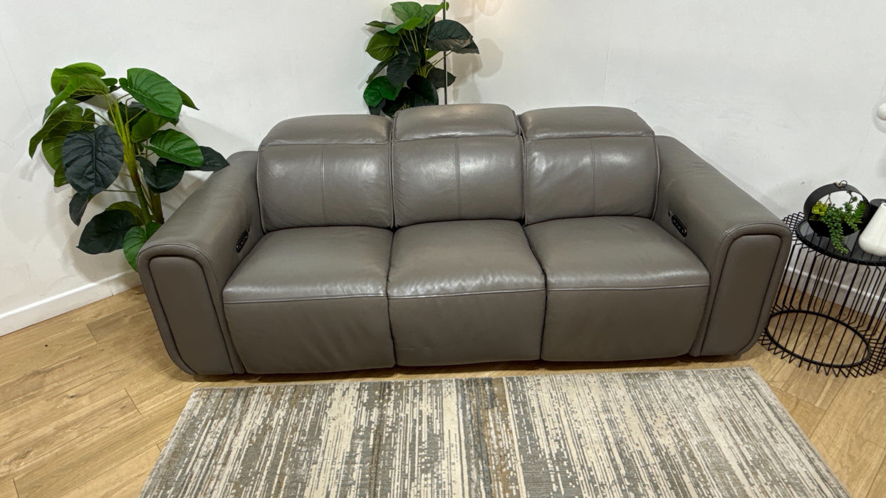 Sofology Premiere Leather 3 Seater Power Recliner/Headrest Heated Seat in Trusty Embossed Elephant