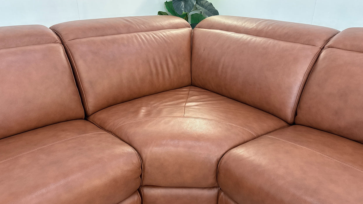 Sofology Kingsbridge Leather 3 Corner 1.5 Power Recliner/Headrest Heated Seat in Trusty Embossed Cognac