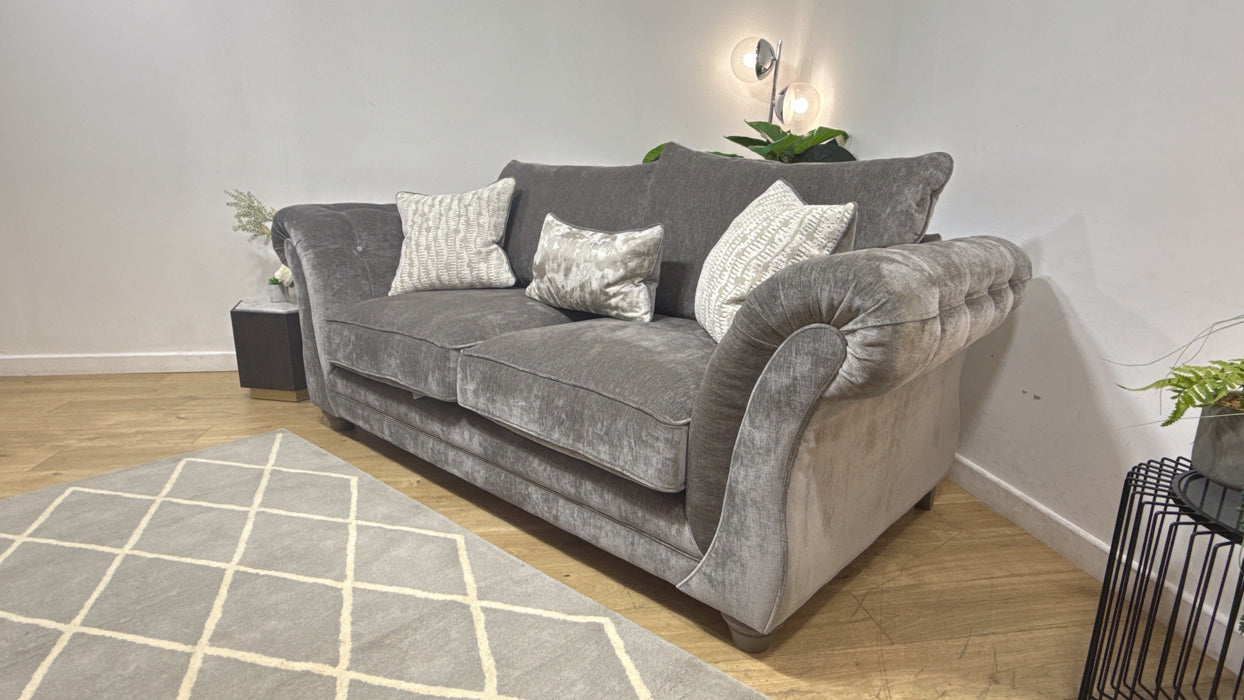 Sofology Highgrove Fabric 3 Seater Full Back Extra Flex Seats in Luxury Deep Pile Chenille Grey Mix