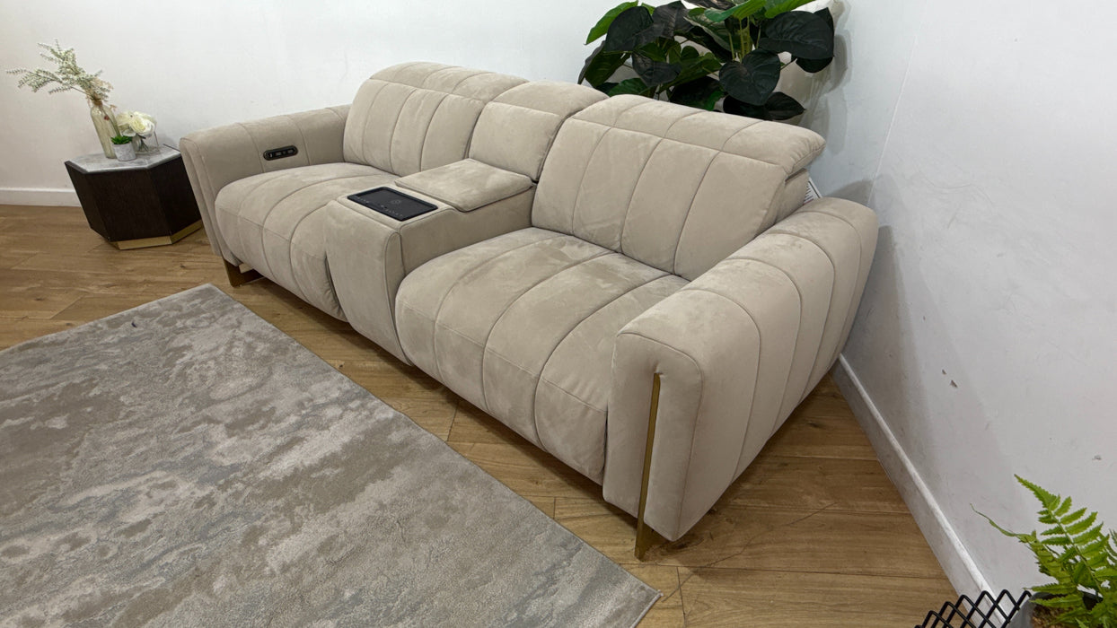 Sofology Paramount Fabric 2.5 Seater Console Power Recliner/Headrest Speakers in Lifestyle Nubuck Feel Stone