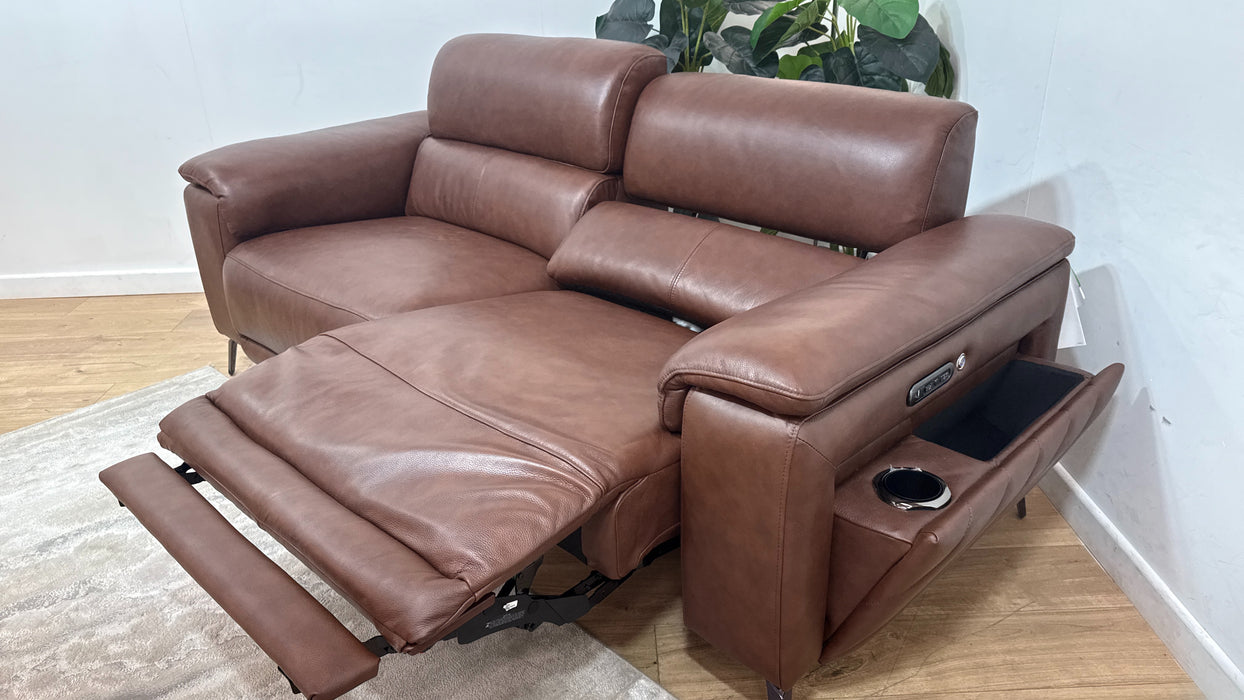 Sofology Fratelli Leather 2.5 Seater Power Recliner/Headrest in Trusty Embossed Chestnut