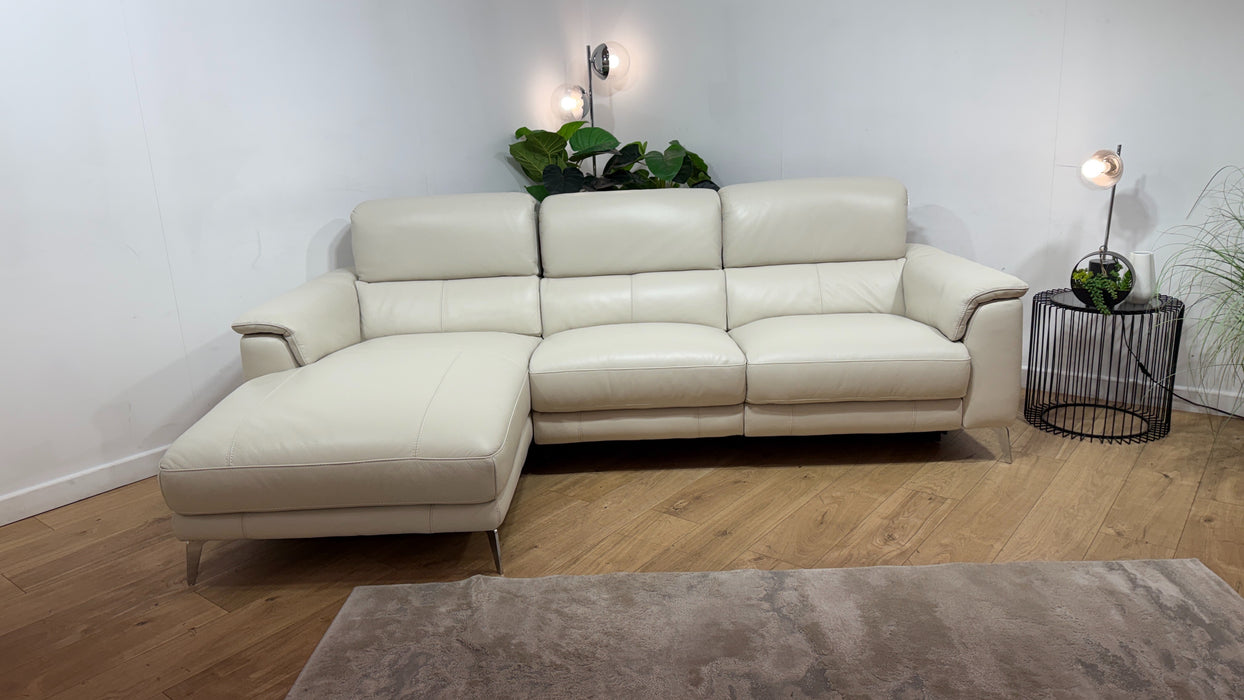 Sofology Illinois Leather Chaise 3 Seater Power Recliner/Headrest in Trusty Soft Sheen Mist