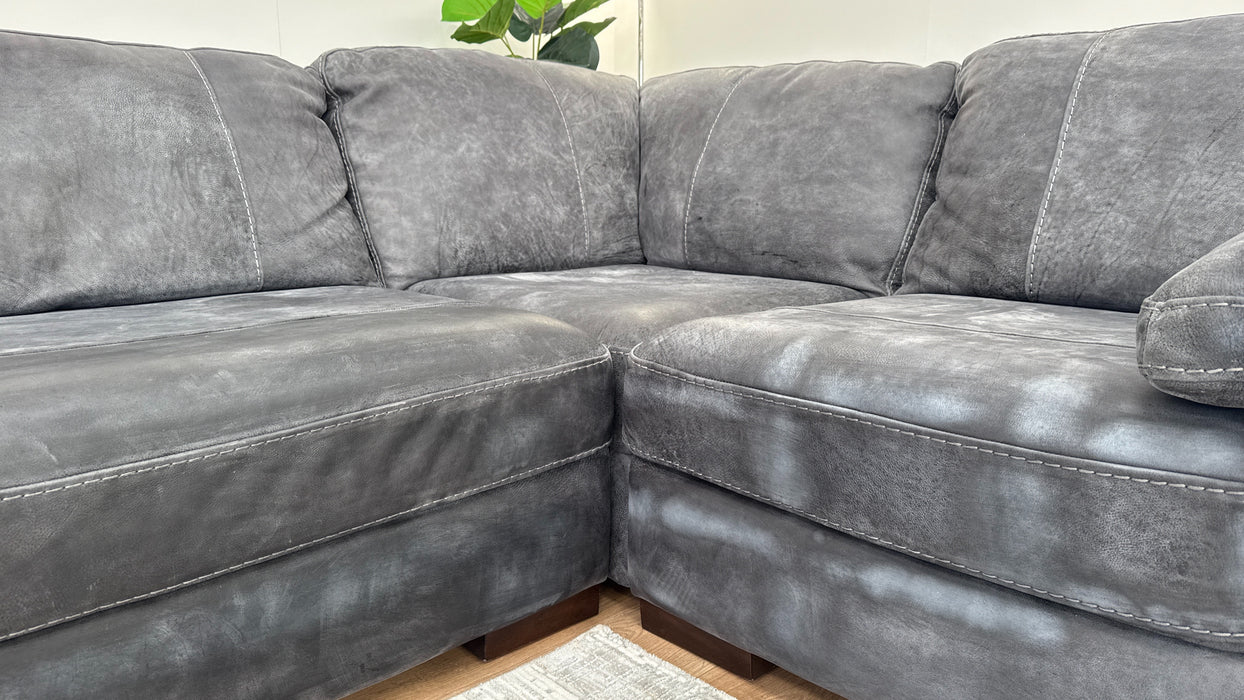 Linara 3 Corner 1 - Leather Sofa - Utah Grey