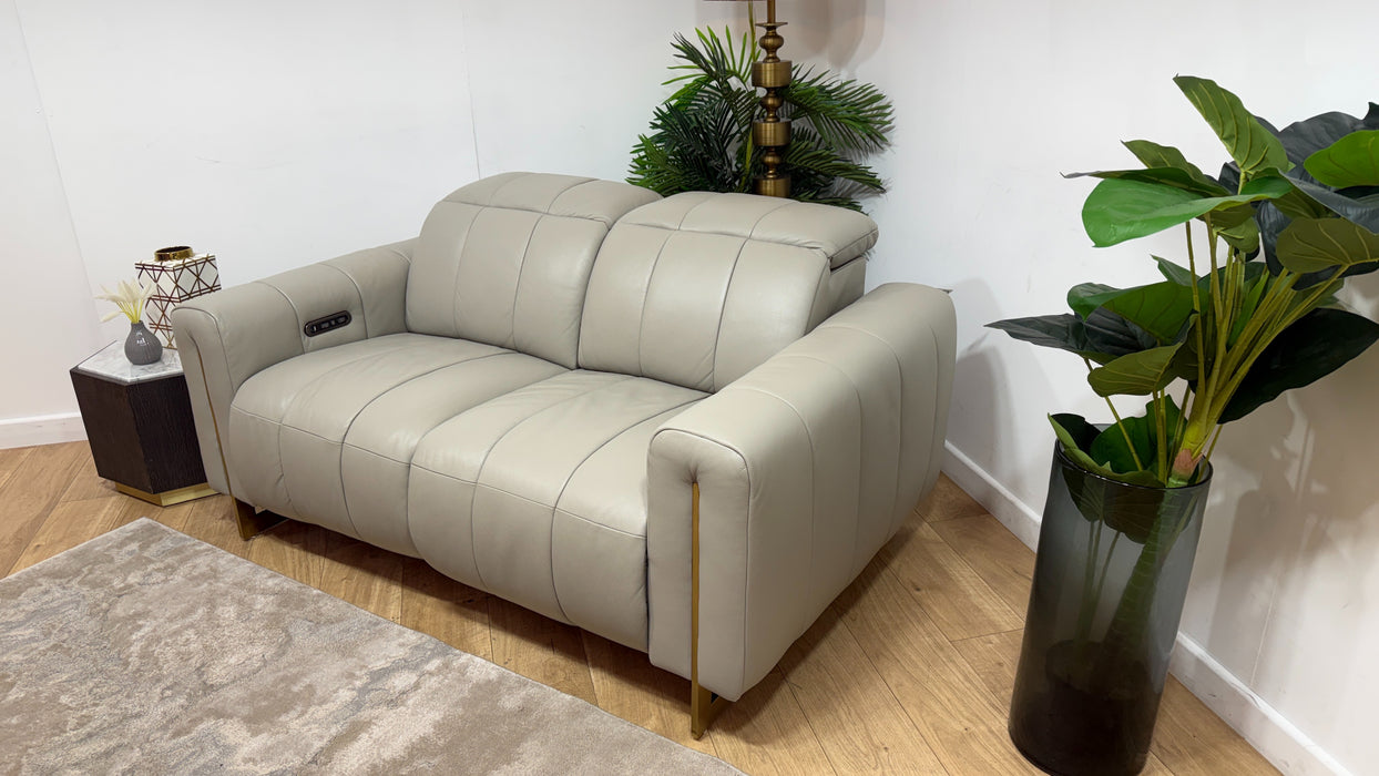 Sofology Paramount Leather 2 Seater Power Recliner/Headrest in Trusty Embossed Light Grey