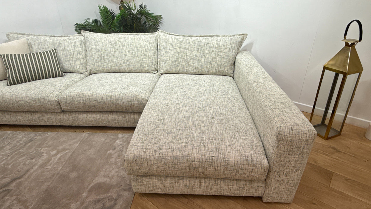 Sofology Cove Fabric Grande Chaise Light Wood Panel in Artisan Chenille Green Mix