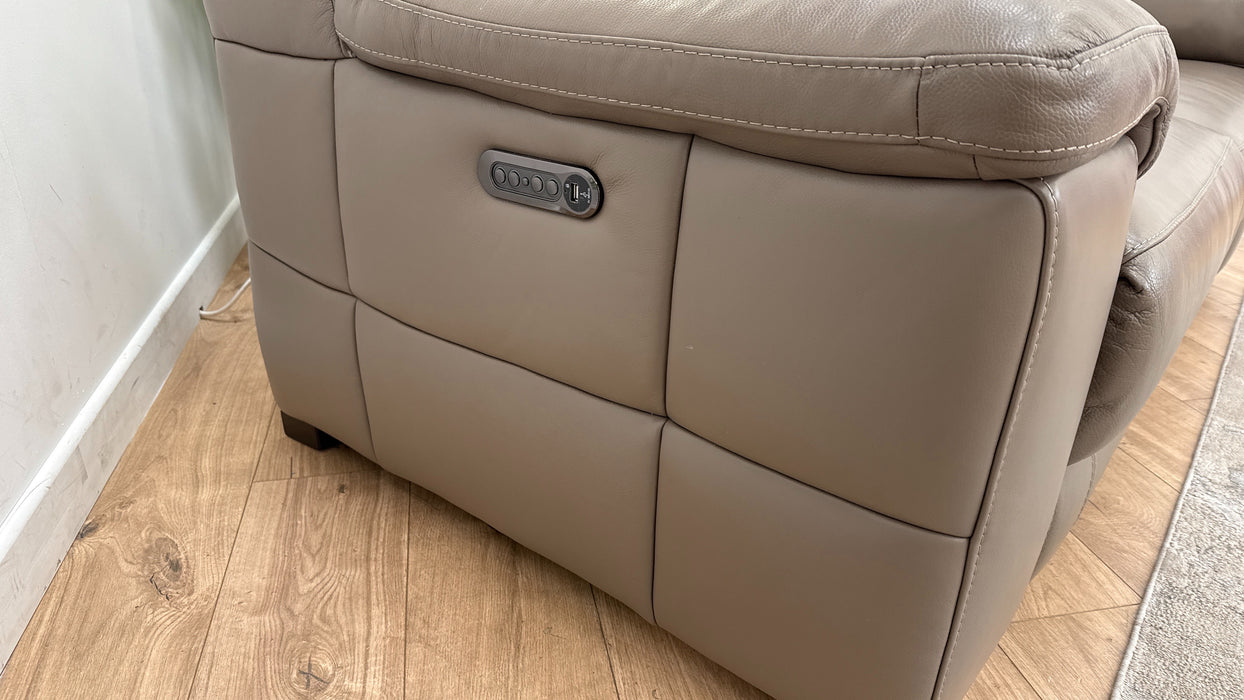 Sofology Laurence Leather 2 Seater Power Recliner/Headrest in Le Mans Taupe