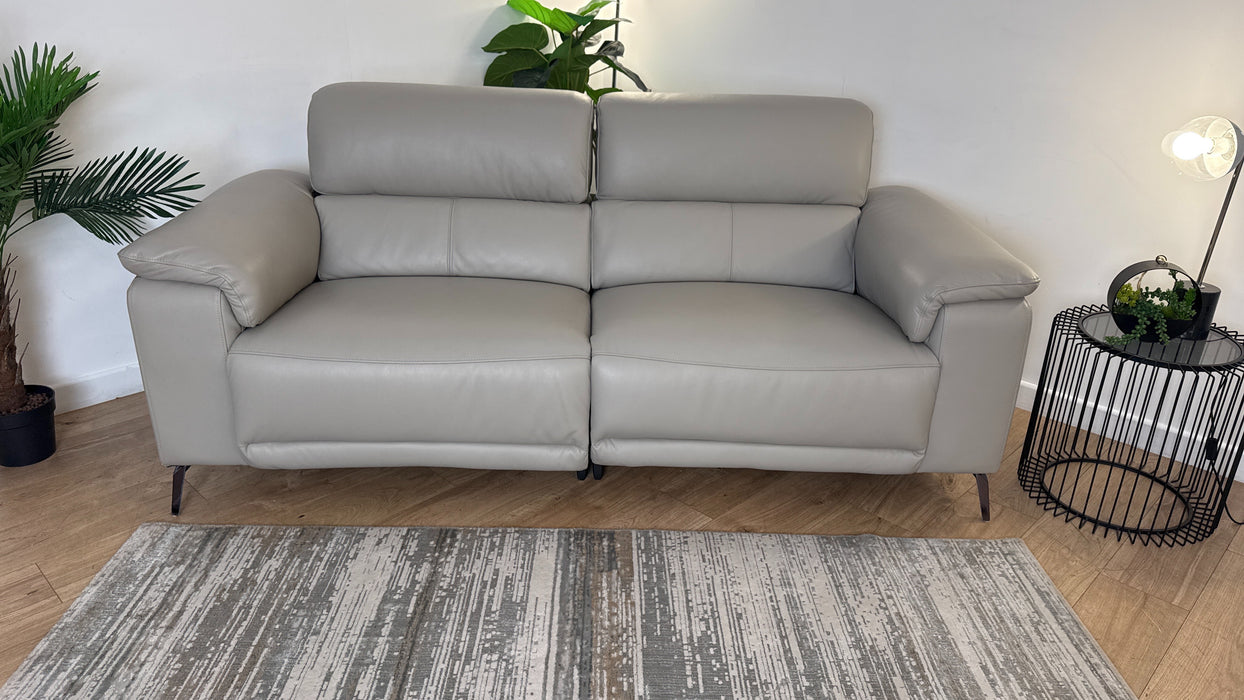 Sofology The Fratelli Leather 2.5 Seater Power Recliner/Headrest in Trusty Embossed Light Grey