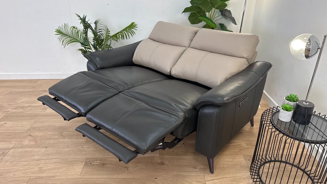 The Arlo 2 Seater Sofa - Leather  - Power Recliner - Trusty Embossed Stone