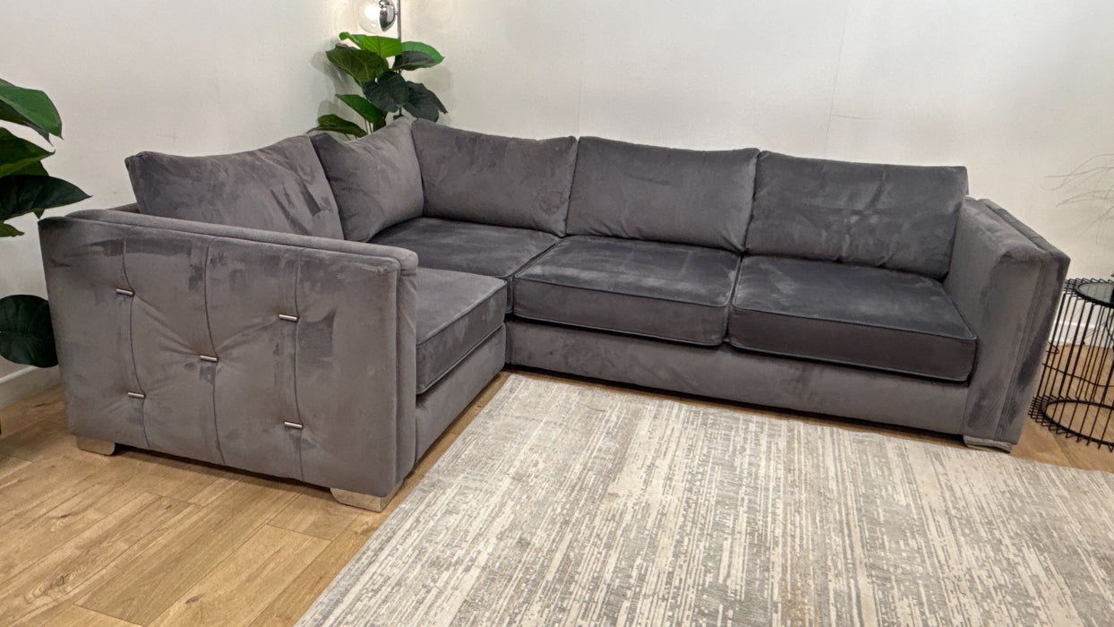 Sofology Titan Fabric 1 Corner 2 Full Back in Titan Smooth Velvet Steel/Grey Mix