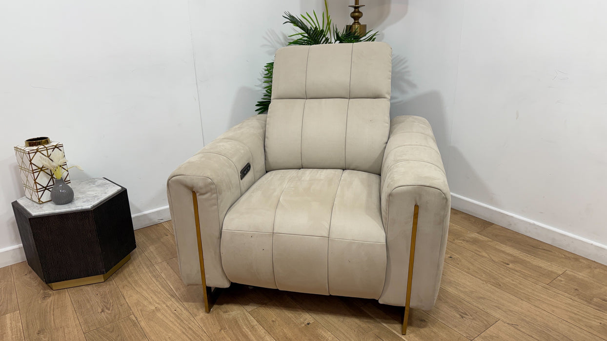 Sofology Paramount Fabric Chair Power Recliner/Headrest Speakers in Lifestyle Nubuck Feel Stone