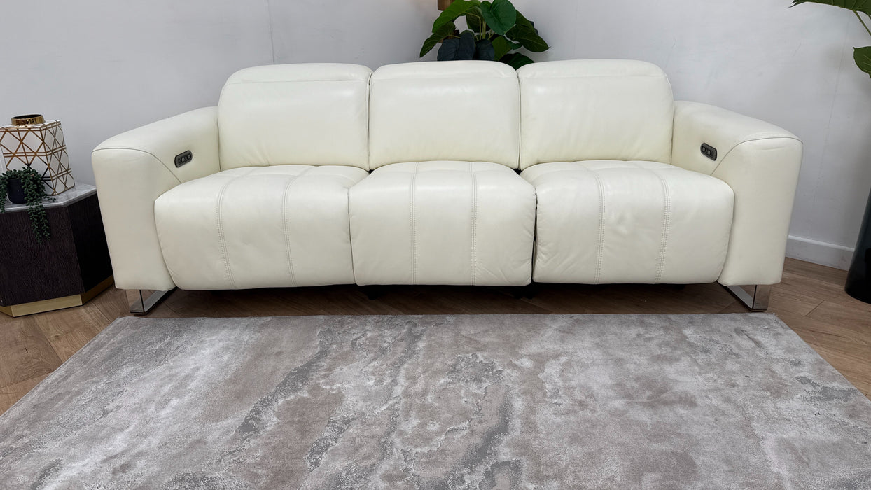 Sofology Marvella Leather 3 Seater Power Recliner/Headrest in Trusty Sheen White