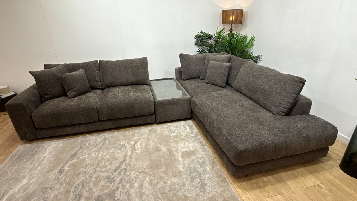 Sofology Amalfi Fabric 2 Console Corner 1 Chaise in Cosy Chenille Mole