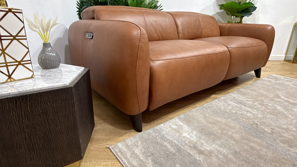 Sofology Larsen Leather 3 Seater Power Recliner/Headrest in Relaxed Soft Tan