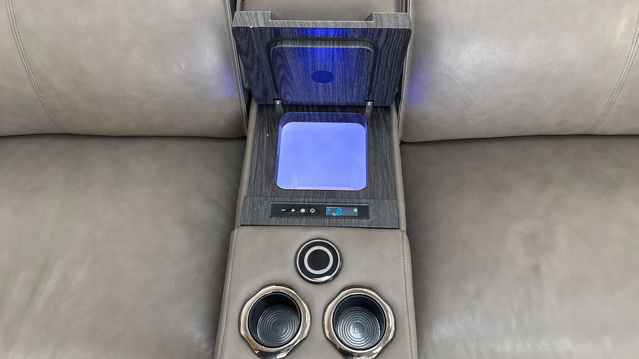 Sofology Premiere Leather 2.5 Seater Smart Console Power Recliner/Headrest Heated Seat in Trusty Embossed Grey