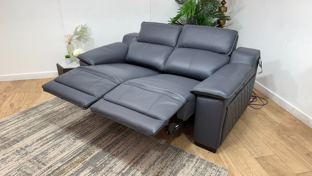 Sofology Benz Leather 2 Seater Power Recliner/Headrest Heated Seats in Trusty Sheen Lavender Grey
