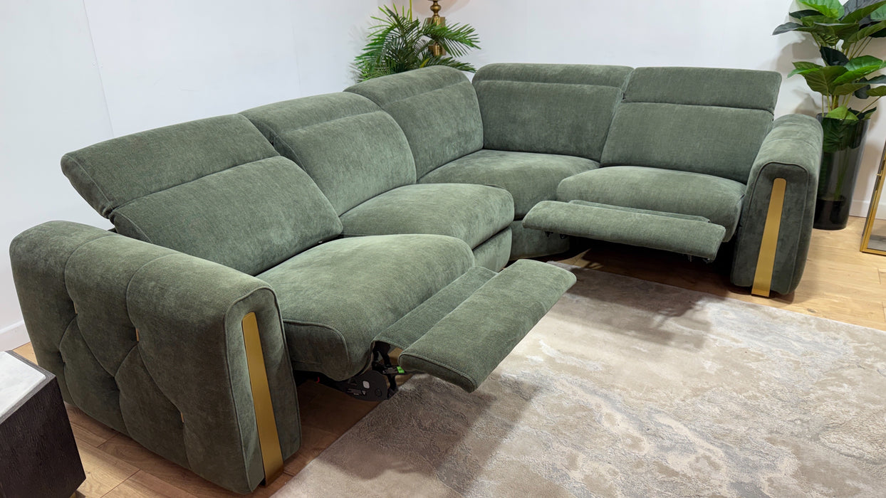 Sofology Kingsbridge Fabric 3 Corner 1.5 Power Recliner/Headrest Heated Seats in Relaxed Chenille Pine