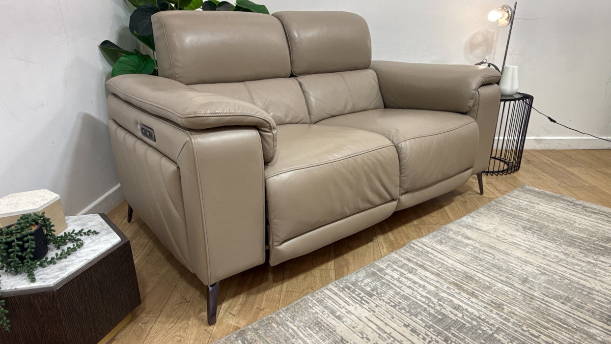 Sofology Fratelli Leather 2 Seater Power Recliner/Headrest in Trusty Embossed Stone