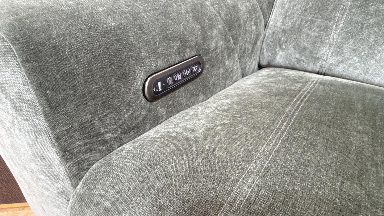 Sofology Alllure Fabric 2 Seater Screen Console Power Recliner/Headrest Heated Seats Lumbar Support Speakers in Relaxed Chenille Pine