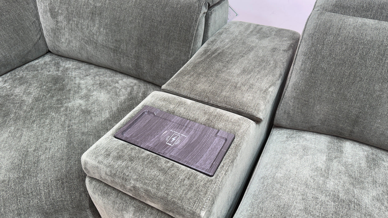 Sofology Plaza Fabric 3 Corner Smart Console 1.5 Power Recliner/Headrest in Relaxed Chenille Pine