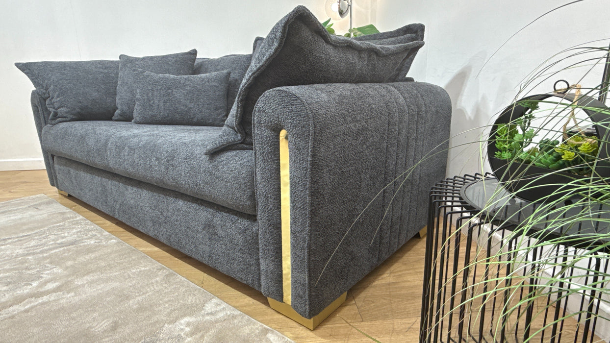 Sofology Savoy Fabric 3 Seater Gold Trim in Soft Boucle Midnight