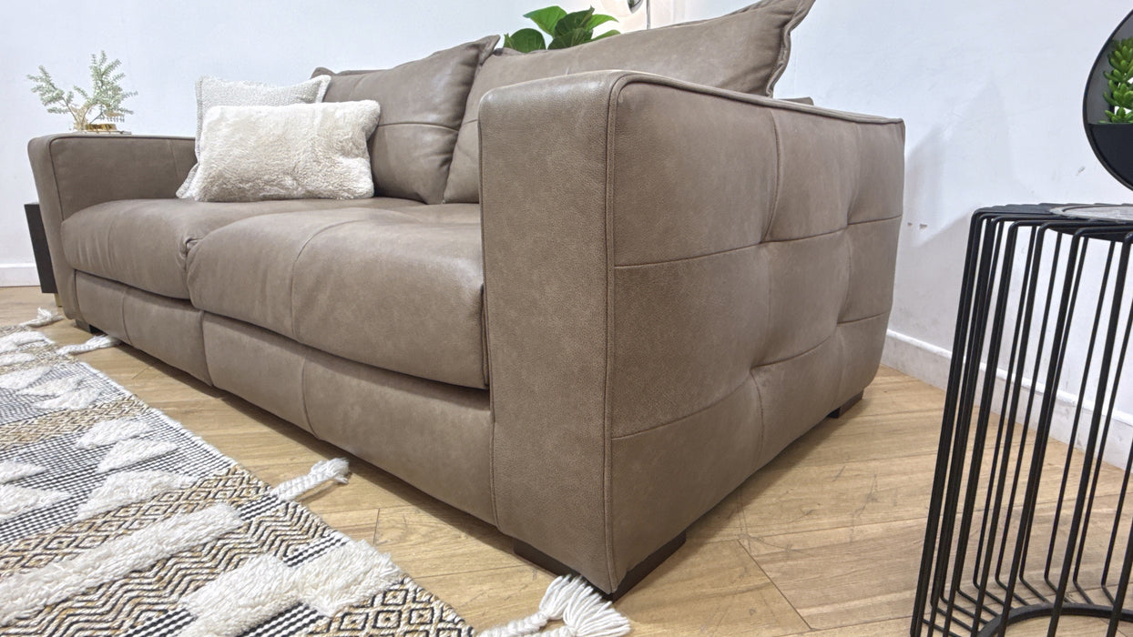 Sofology Artisan Leather 4 Seater Split in Artisan Relaxed Natural Grain Taupe/Natural Mix