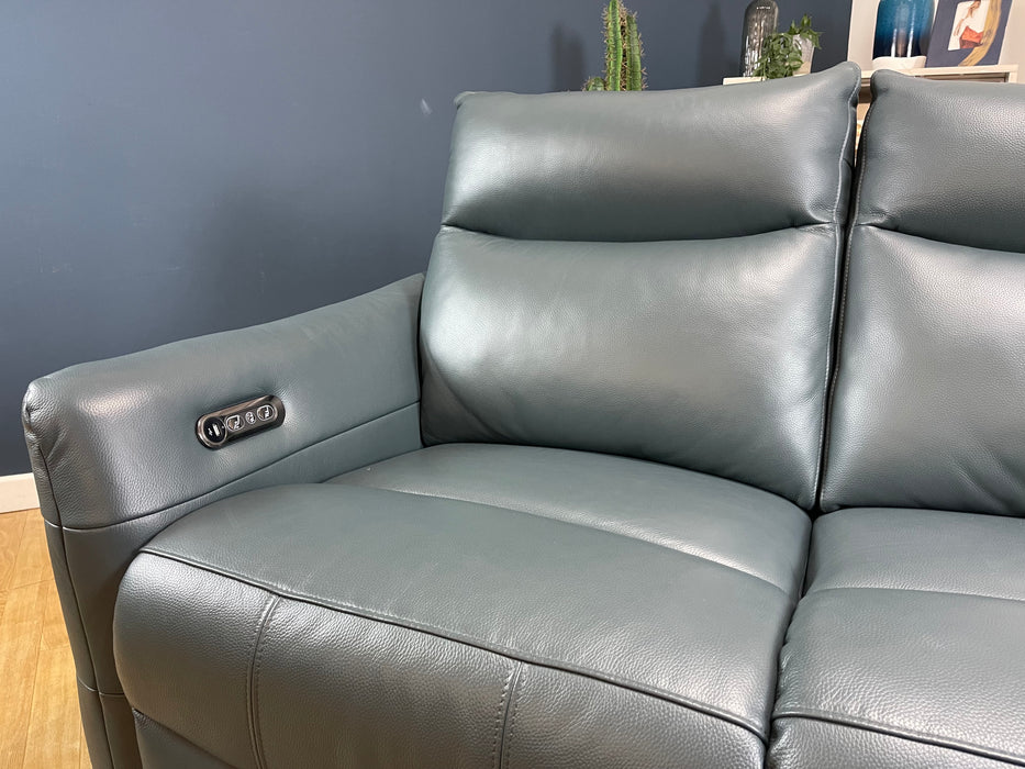 Renato 2 Seater Trusty Embossed Leather Peacock - Power Recliner (WA2)