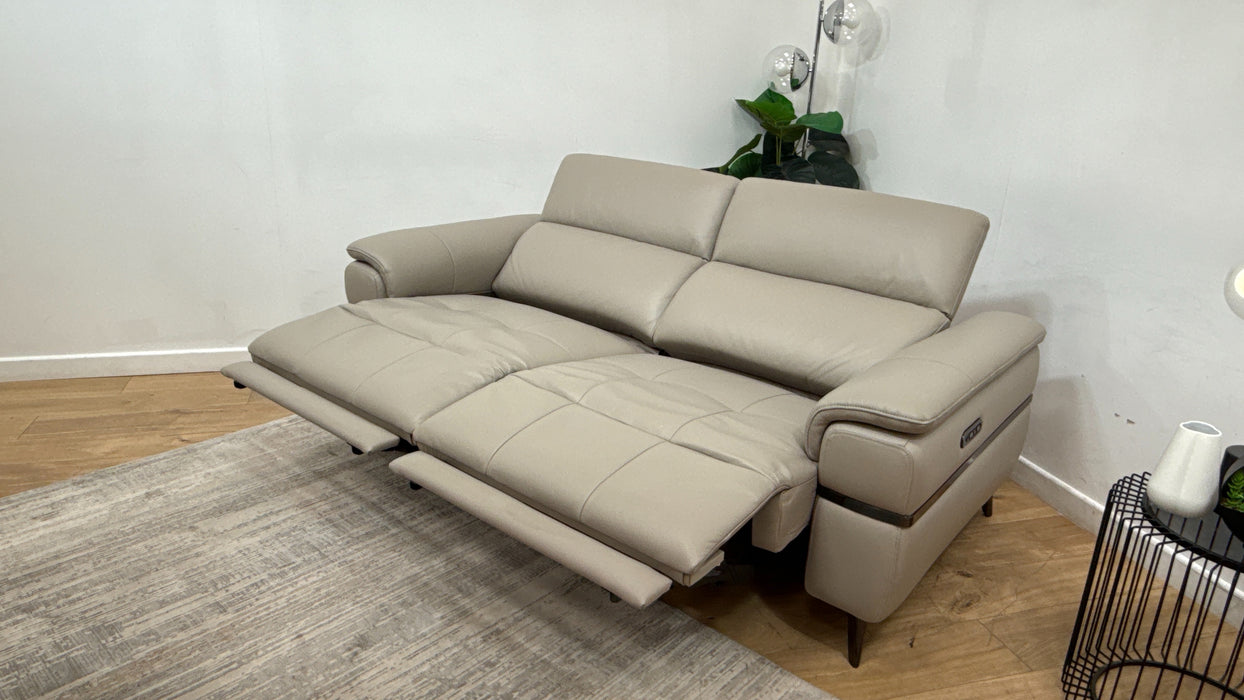 Sofology Milan Leather 2.5 Seater Power Recliner/Headrest in Trusty Embossed Light Grey