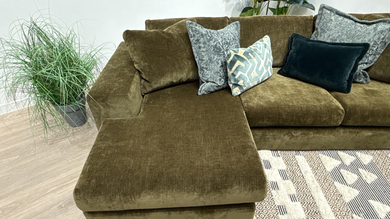 Sofology Harrington Fabric Chaise Small Sofa in Soft Slub Chenille Pine Mix