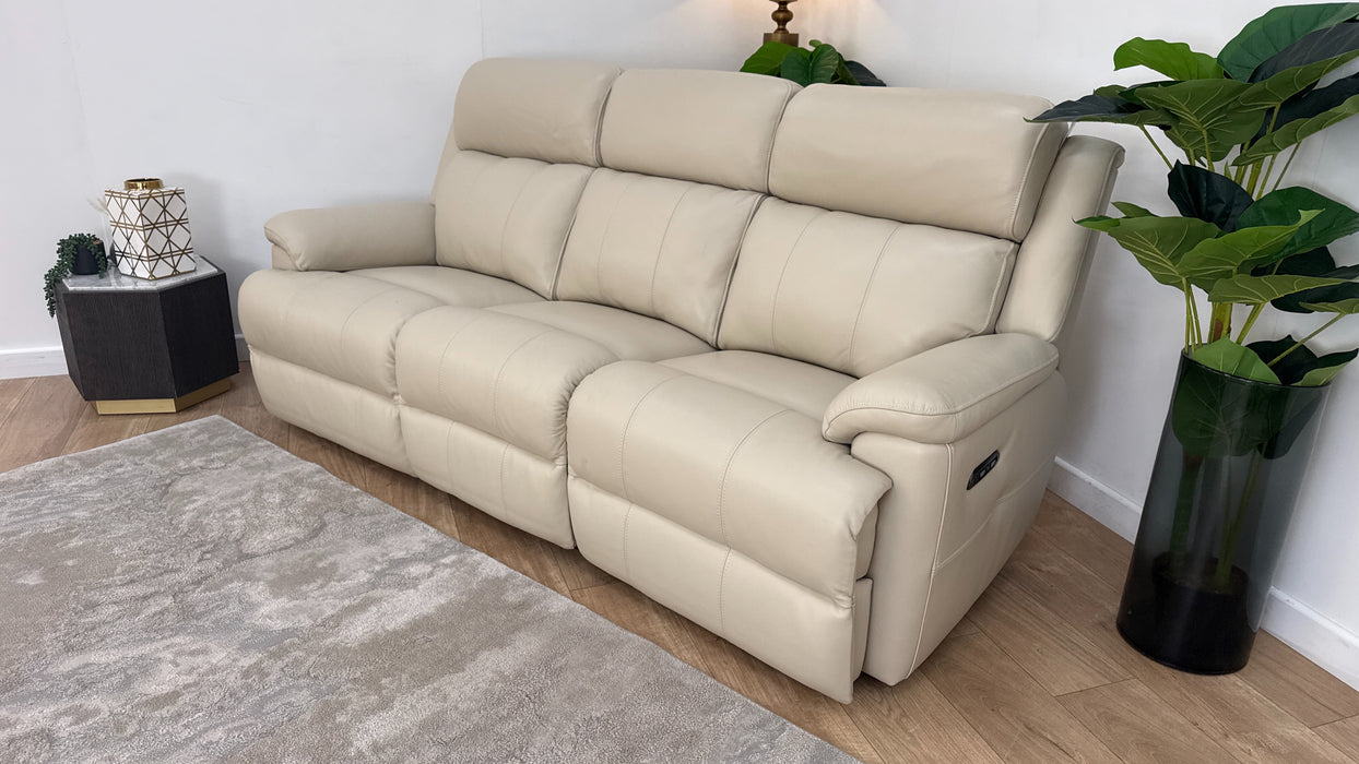 Sofology Gracie Leather 3 Seater Power Recliner/Headrest in Trusty Sheen Bone China