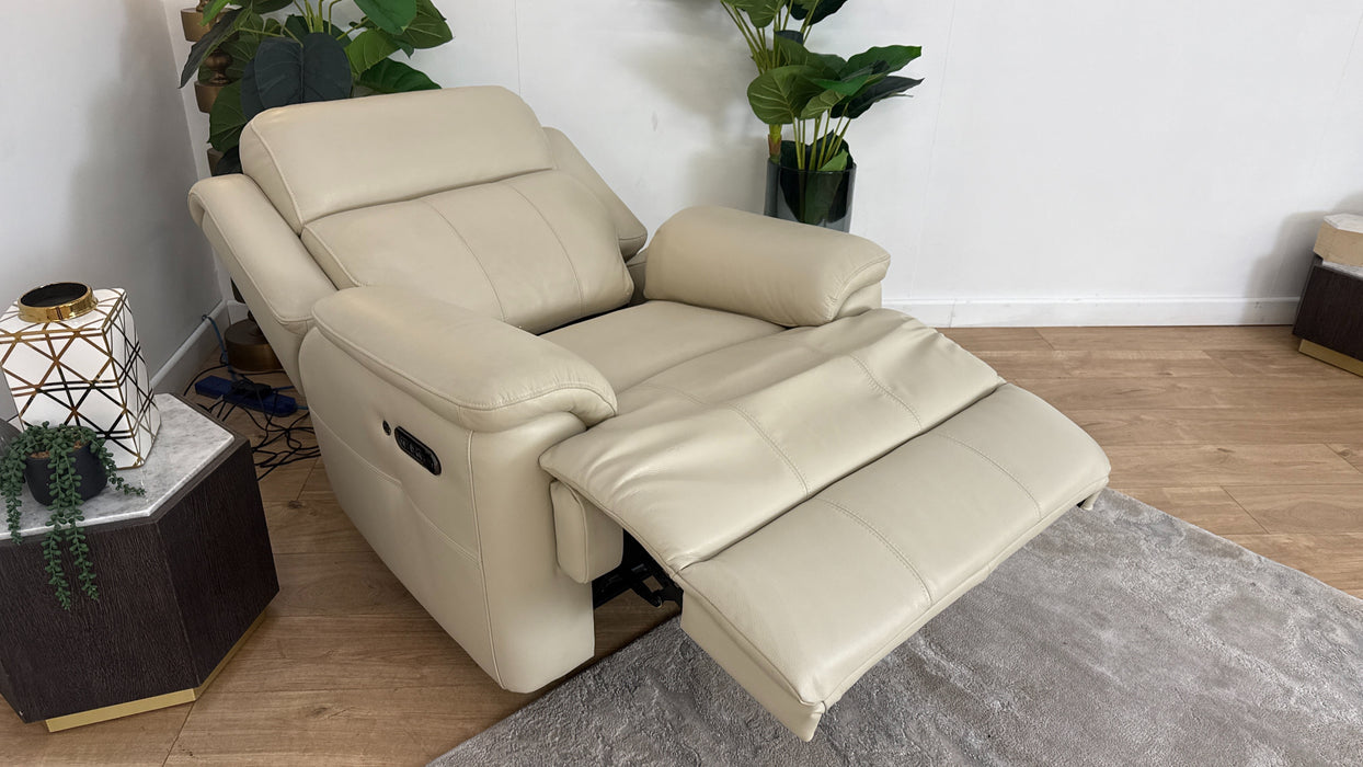 Sofology Gracie Leather Chair Power Recliner/Headrest Heated Seat in Trusty Sheen Bone China
