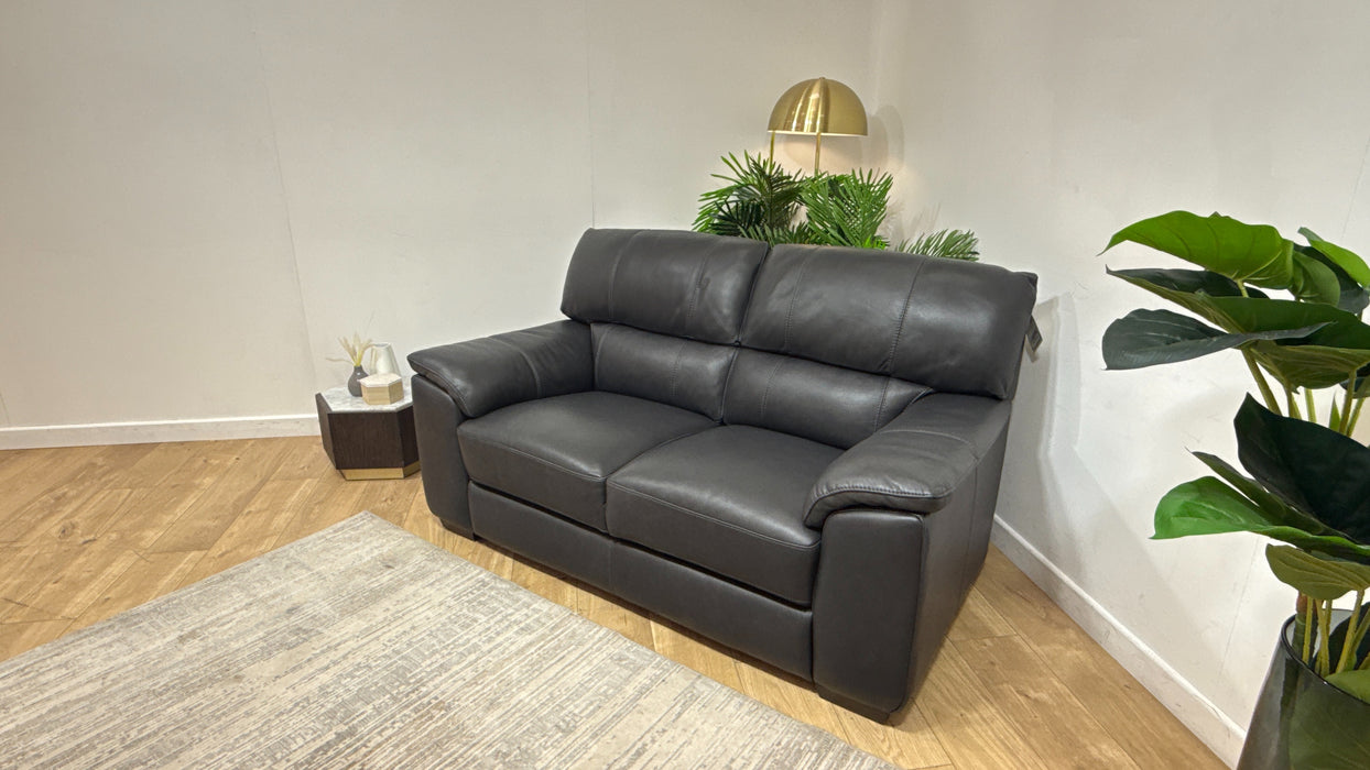 Sofology Santina Leather 2 Seater in Relaxed Soft Charcoal
