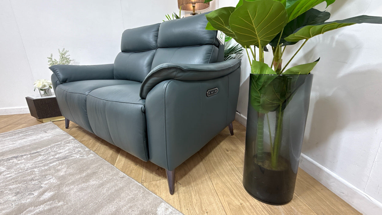 Sofology Arlo Leather 2 Seater Power Recliner/Headrest in Trusty Embossed Peacock