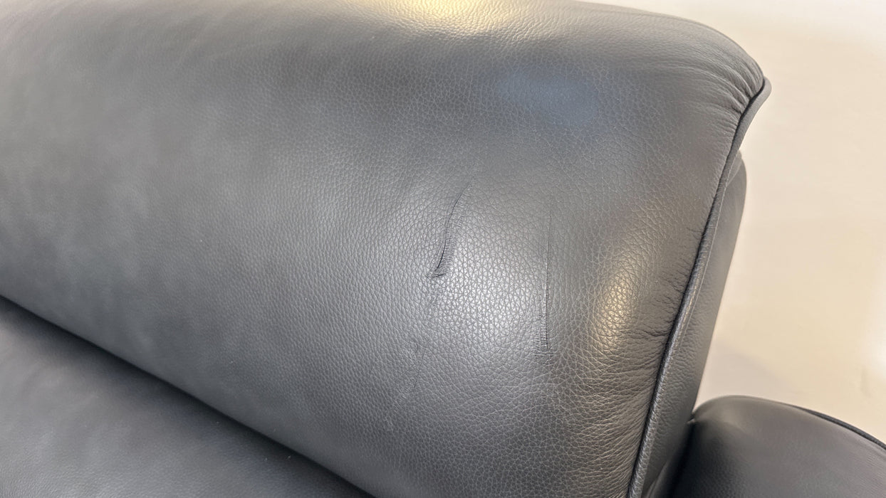 Sofology The Viento Leather 3 Seater Chaise Power Recliner/Headrest Lumbar in Trusty Embossed Leather Navy