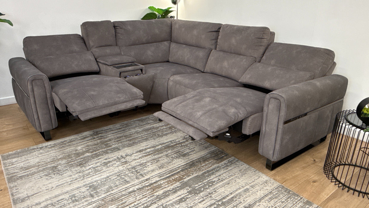 Sofology The Ravello Fabric 1 Corner 2 Power Recliner/Headrest Lumbar in Lifestyle Flecked Mineral Green