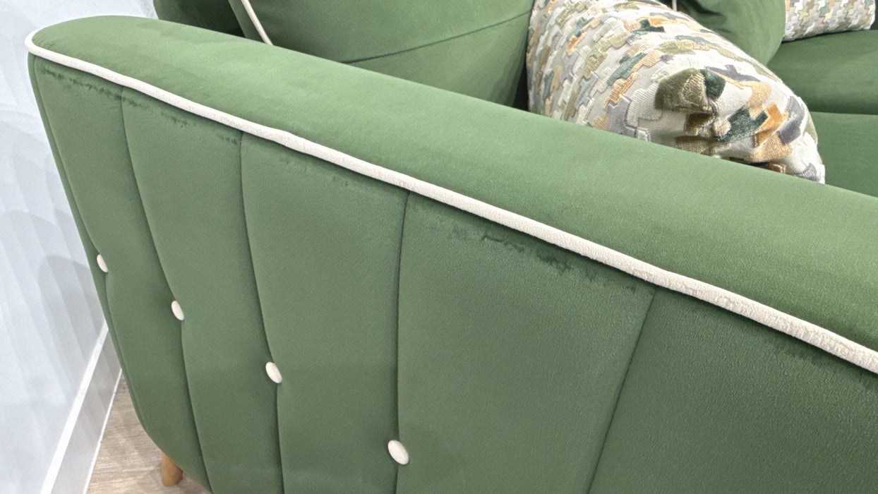 Sofology Remy Fabric 4 Seater in Super Matt Velvet Moss Mix With Cream Contrast Piping