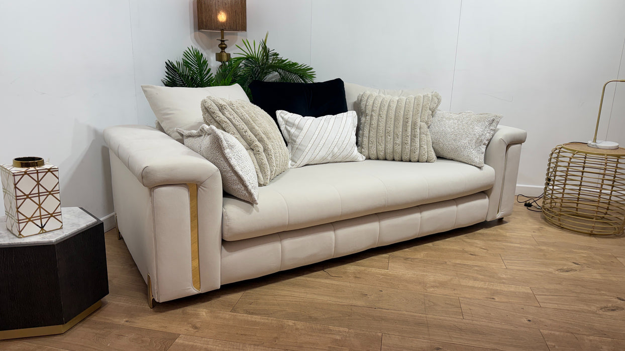 Sofology Oscar Fabric 3 Seater Gold Trim in Super Matt Velvet Ecru Mix